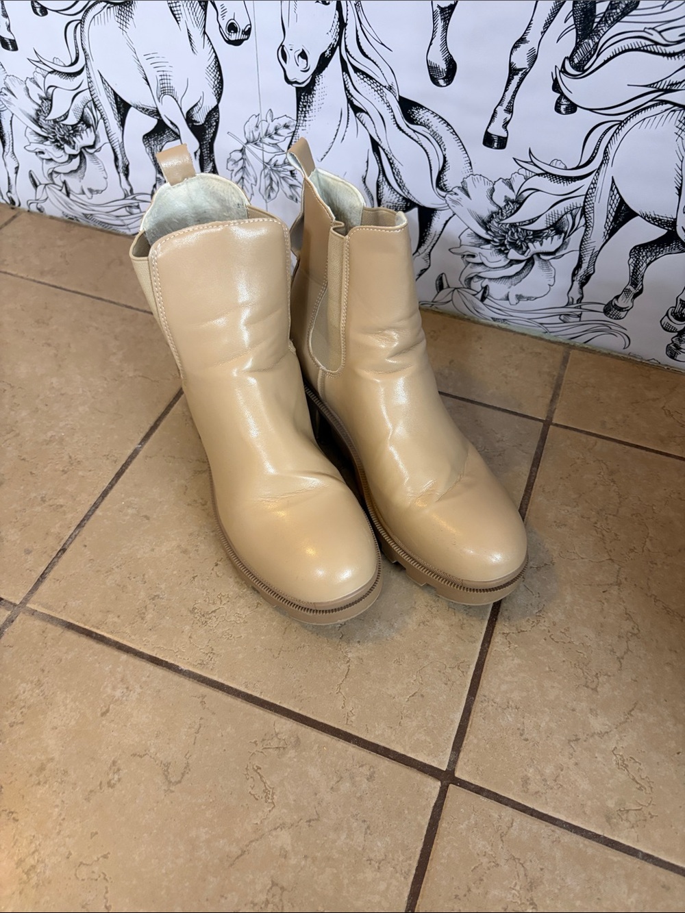 Women's Chelsea Ankle Boots in Beige - Classic Pull-On Style